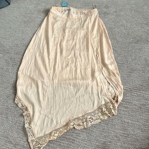 Asymmetrical Cream Skirt with Lace Trim